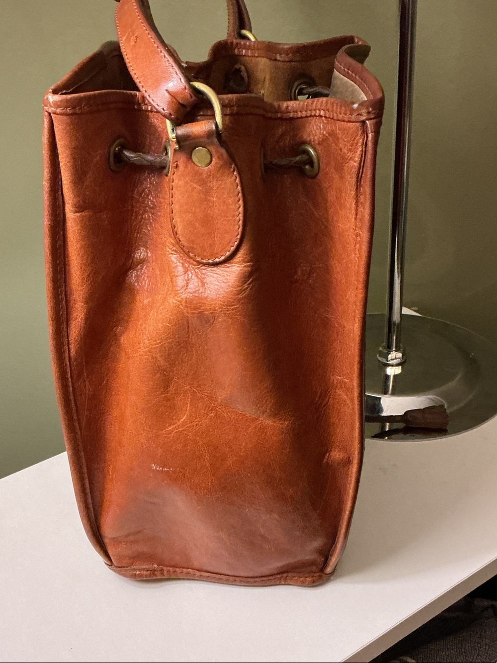 Brahmin Vintage Brown Textured Leather Drawstring Bucket Shoulder Bag GUC - Picture 3 of 8